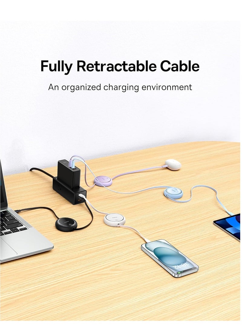 بيسوس كابل USB C، كابل شحن سريع USB C صغير قابل للسحب 100 واط إلى USB C PD 5A، كابل شاحن USB من النوع C بطول 1 متر بطول 4 مراحل لهواتف iPhone 15/Pro/Plus/Pro Max وMacBook وiPad Pro وSamsung S23/S22+ أزرق - Image 4