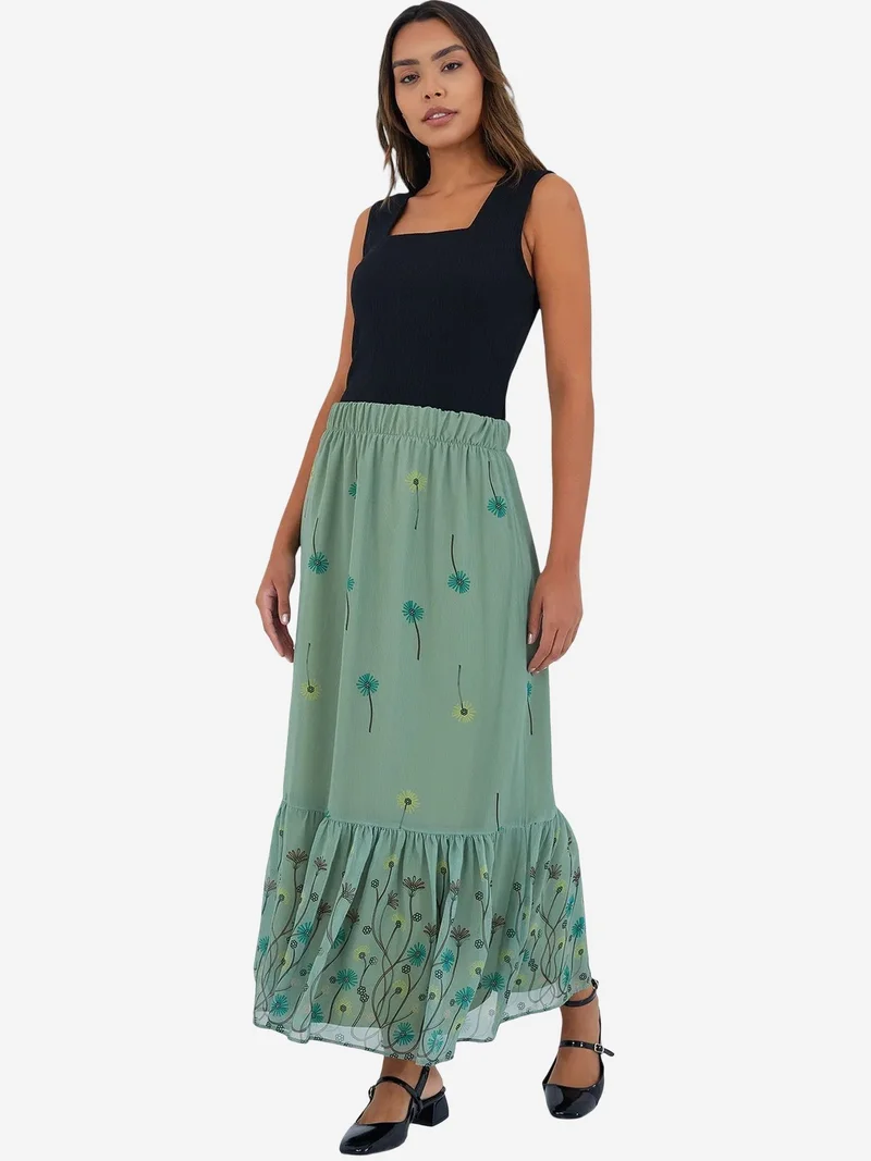 Big Dart Pine Green BDART Floral Print Maxi Skirt for Women | Best Price UAE