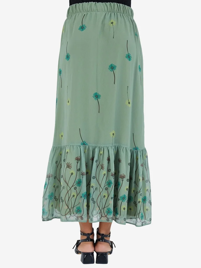 Big Dart Pine Green BDART Floral Print Maxi Skirt for Women | Best Price UAE