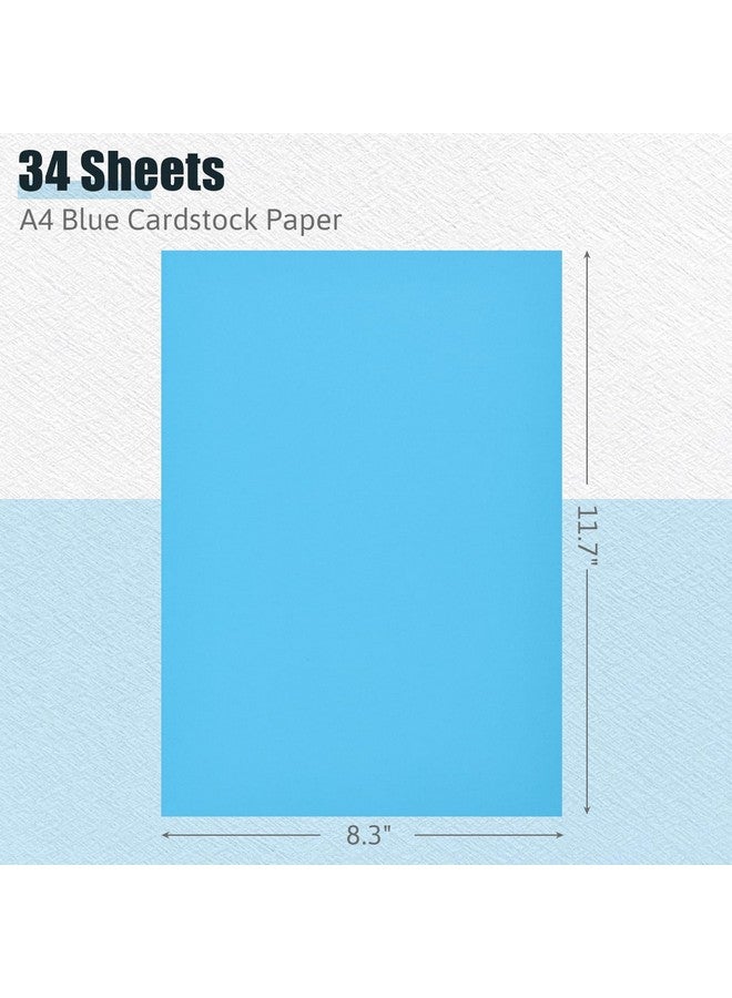 شيندل 34 ورقة من أوراق البطاقات الزرقاء، بطاقات لامعة زرقاء مقاس A4، ورق بناء ملون من الورق المقوى في 7 ألوان لصنع البطاقات والحرف الفنية للأطفال وسكرابوكينغ - Image 2
