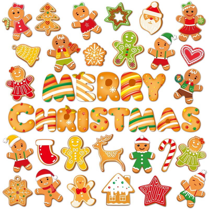 36 Pieces Christmas Magnets Supplies Xmas Refrigerator Magnetic Merry Christmas Fridge Magnet Stickers Happy Holiday Decoration for Car Mailbox Locker Fridge Cabinets Home Decor Gingerbread