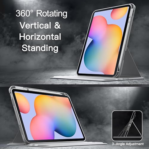 TGK Rotating Case for Samsung Galaxy Tab S6 Lite 10.4 inch SM-P610 P615 P613 P619 with Pencil Holder Trifold Stand Cover Clear Back (Lavender) - Image 3