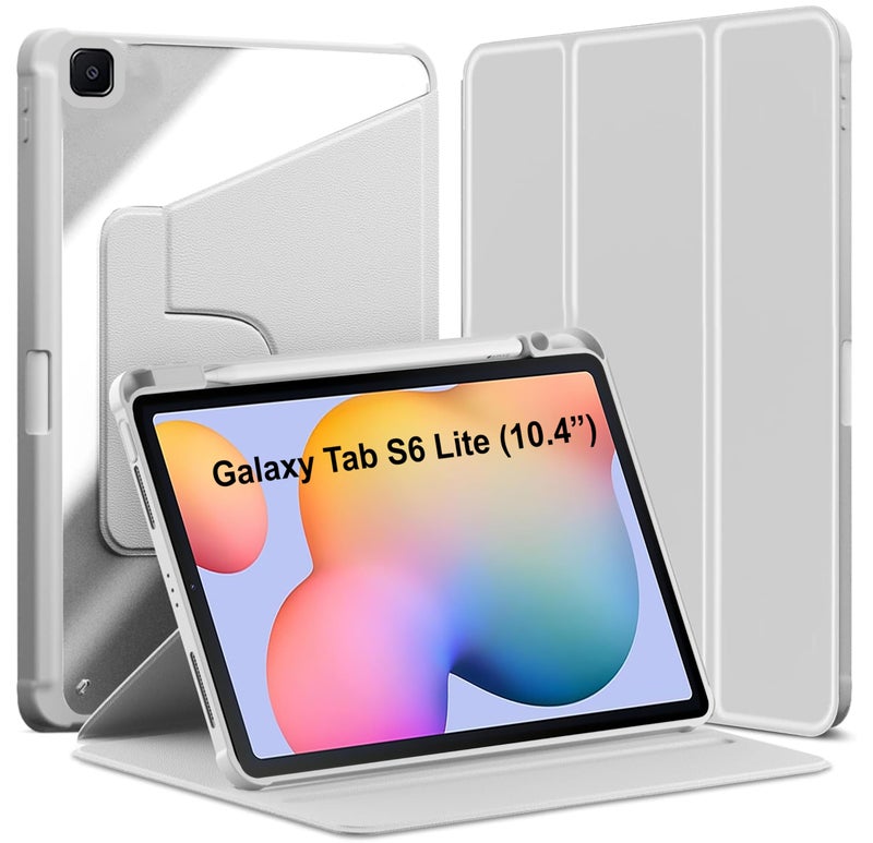 TGK Rotating Case for Samsung Galaxy Tab S6 Lite 10.4 inch SM-P610 P615 P613 P619 with Pencil Holder Trifold Stand Cover Clear Back (Lavender) - Image 1