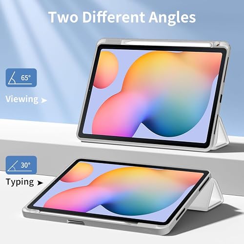 TGK Rotating Case for Samsung Galaxy Tab S6 Lite 10.4 inch SM-P610 P615 P613 P619 with Pencil Holder Trifold Stand Cover Clear Back (Lavender) - Image 4