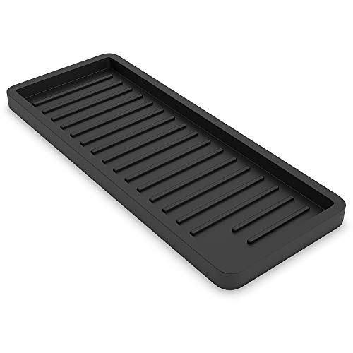 Z ZAPPOWARE ZAPPOWARE Silicone Kitchen Sink Caddy Sponge Holder 12"x4.7", Black - Bathroom Vanity Tray Organizer, Soap Tray for Dish Scrubber, Soap Dispenser - Image 1