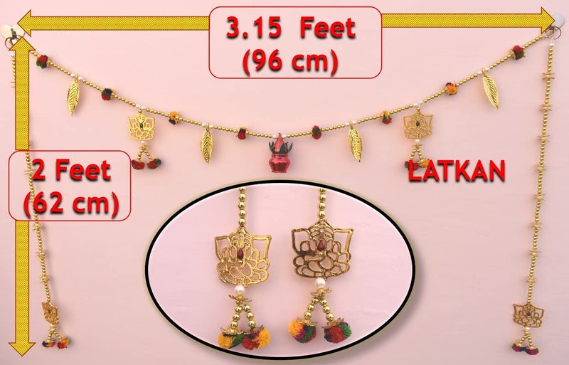 CREYENTES Handmade Toran for Door Golden Ganesh Mango Leaves Coconut with Pack of 2 Door Side Hangings Decoration Latkan for Diwali Onam Decoration 315 Feet Ganesh Pan Pom Nariyel_Latkan - Image 2