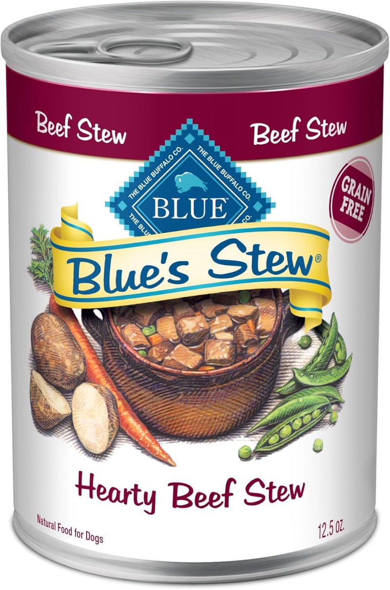 بلو بافلو طعام كلب رطب خالي من الحبوب من Blue Buffalo Blue’s Stew، مصنوع من مكونات طبيعية، يحتوي على حساء لحم بقري، عبوات سعة 12.5 أونصة، 12 عبوة - Image 1