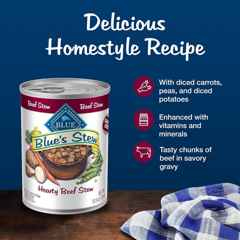 بلو بافلو طعام كلب رطب خالي من الحبوب من Blue Buffalo Blue’s Stew، مصنوع من مكونات طبيعية، يحتوي على حساء لحم بقري، عبوات سعة 12.5 أونصة، 12 عبوة - Image 4