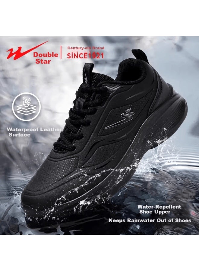 Shuangxing Men's Sports Shoes Spring Leather Waterproof Casual Running Durable Black Warrior 39 - Image 1