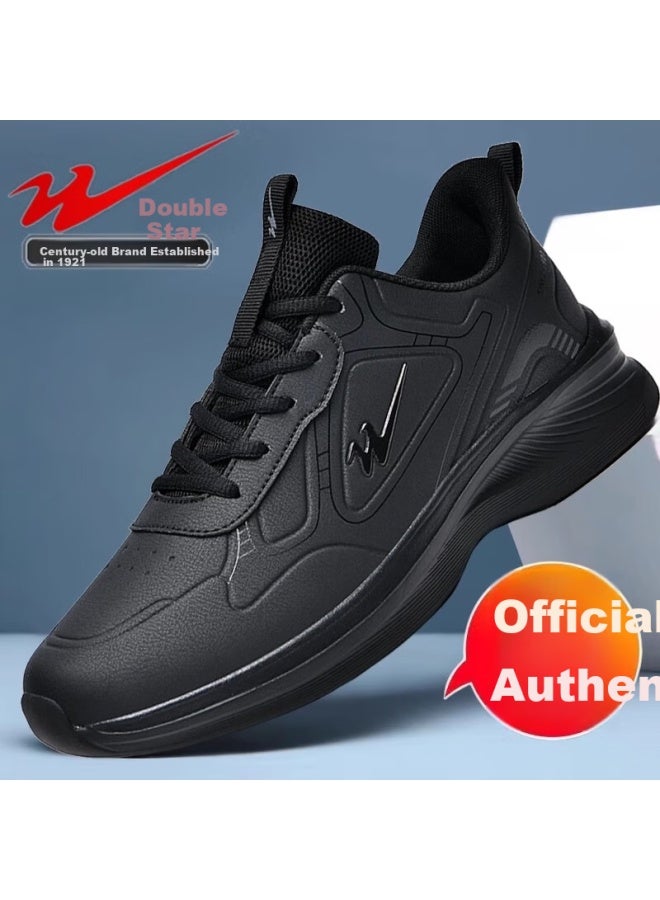 Shuangxing Men's Sports Shoes Spring Leather Waterproof Casual Running Durable Black Warrior 39 - Image 2