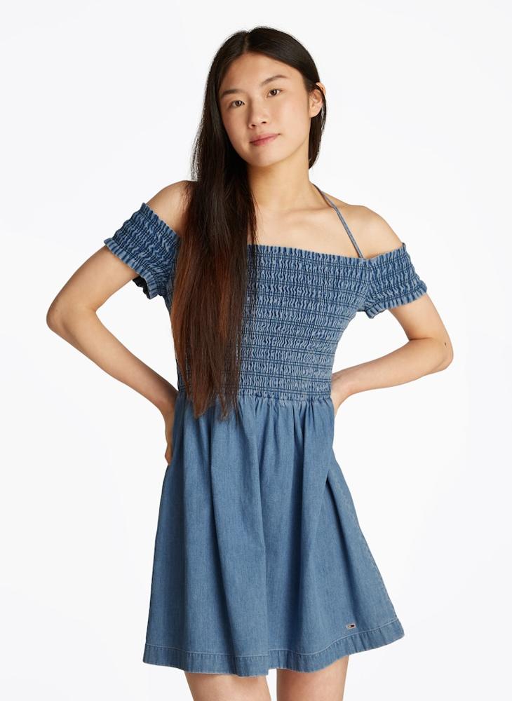 TOMMY JEANS Smocked Denim Mini Dress - Image 3