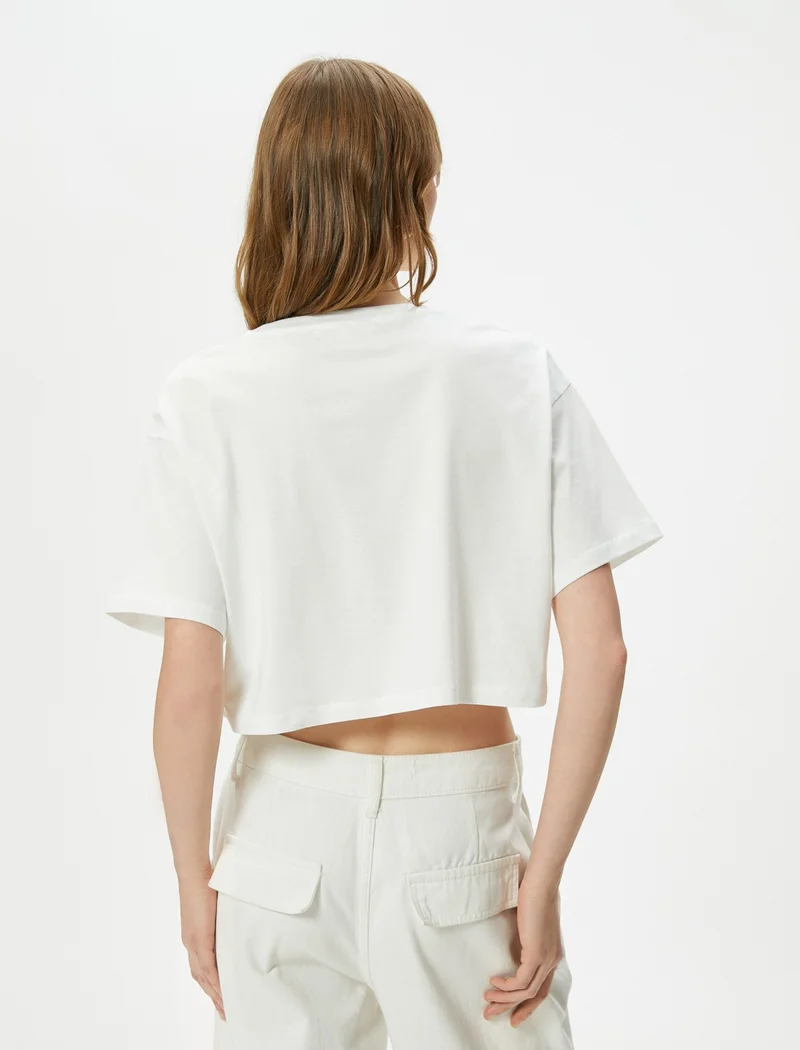 KOTON Koton Crop Printed T-Shirt Short Sleeve Crew Neck