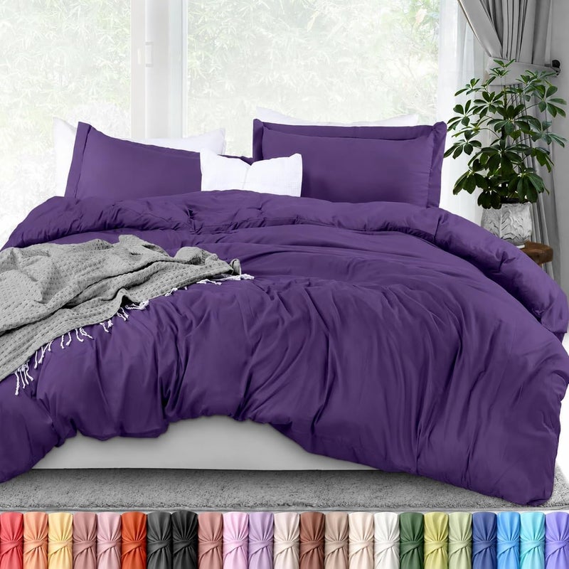 Duvet Cover Queen Size - 3 Piece with Zipper Closure - 1 Comforter Cover 90X90 Inches & 2 Pillow Shams 20X26 Inches (Eggplant) Comforter Not Included