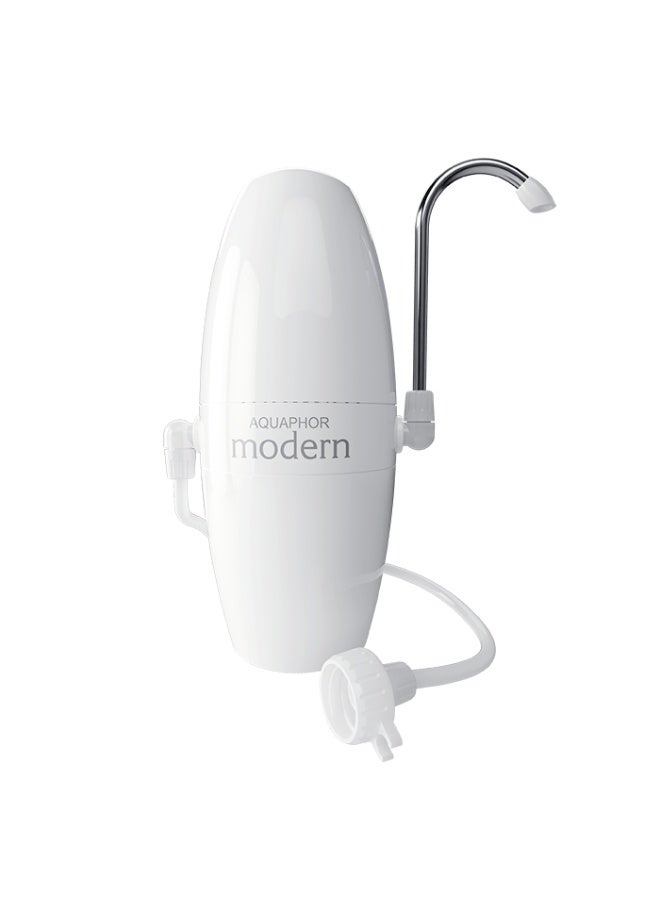 Aquaphor Modern H Faucet Water Filter System, 4000L Long-Lasting Cartridge, 1.0–1.2 L/min Filtration Rate, Removes Chlorine, Rust, Odors & Contaminants, Easy Plug-in Tap Water Purifier with Adaptors, Compact & Travel-Ready Drinking Filter (White) - Image 3