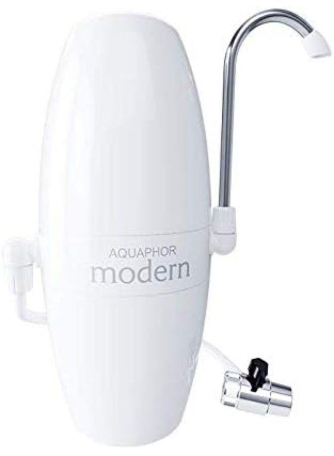 Aquaphor Modern H Faucet Water Filter System, 4000L Long-Lasting Cartridge, 1.0–1.2 L/min Filtration Rate, Removes Chlorine, Rust, Odors & Contaminants, Easy Plug-in Tap Water Purifier with Adaptors, Compact & Travel-Ready Drinking Filter (White) - Image 1