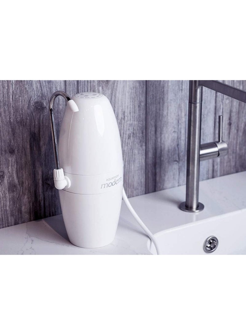 Aquaphor Modern H Faucet Water Filter System, 4000L Long-Lasting Cartridge, 1.0–1.2 L/min Filtration Rate, Removes Chlorine, Rust, Odors & Contaminants, Easy Plug-in Tap Water Purifier with Adaptors, Compact & Travel-Ready Drinking Filter (White) - Image 3