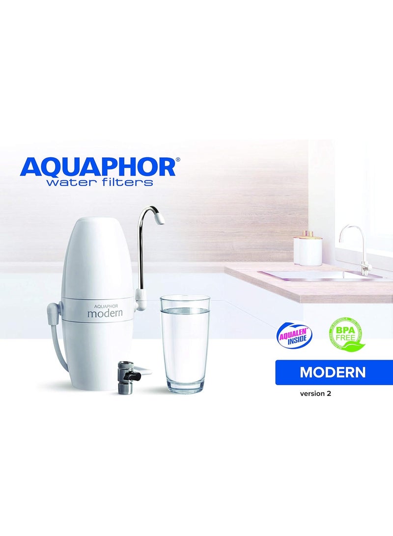 Aquaphor Modern H Faucet Water Filter System, 4000L Long-Lasting Cartridge, 1.0–1.2 L/min Filtration Rate, Removes Chlorine, Rust, Odors & Contaminants, Easy Plug-in Tap Water Purifier with Adaptors, Compact & Travel-Ready Drinking Filter (White) - Image 5