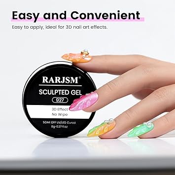 RARJSM جل تشكيل ثلاثي الأبعاد بدون مسح RARJSM جل طلاء أظافر جل فن الأظافر تصميمات مسحوق أظافر كروم زخارف كريستالية لاصق غراء رسم منحوتات هارد جل علاج UV LED يتطلب - Image 2