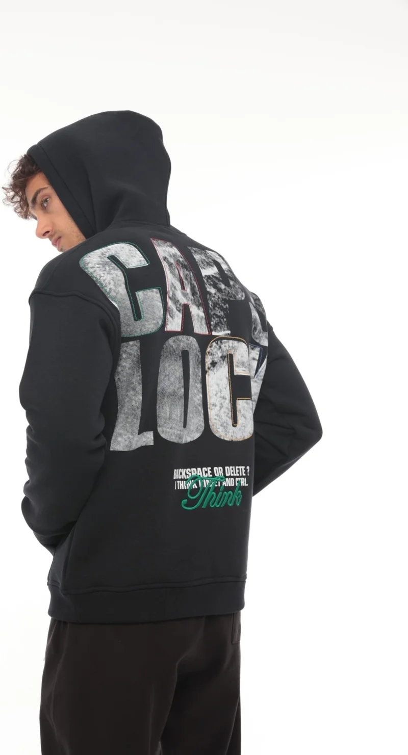 ميرون Navy Blue Back Printed Hooded Three Thread Oversize Sweatshirt - 2441