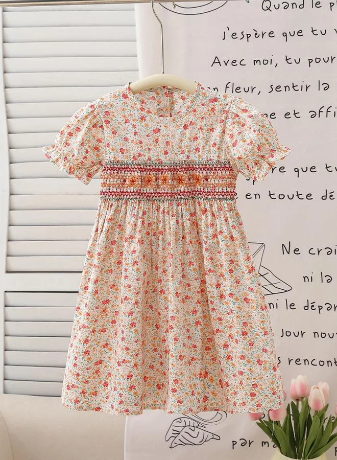 Take Two Girls Floral Print Smocked A-Line Dress