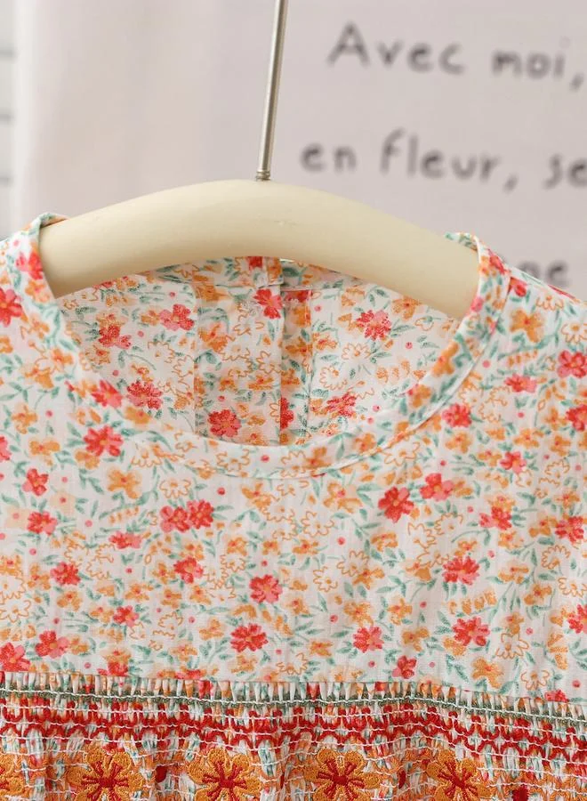Take Two Girls Floral Print Smocked A-Line Dress