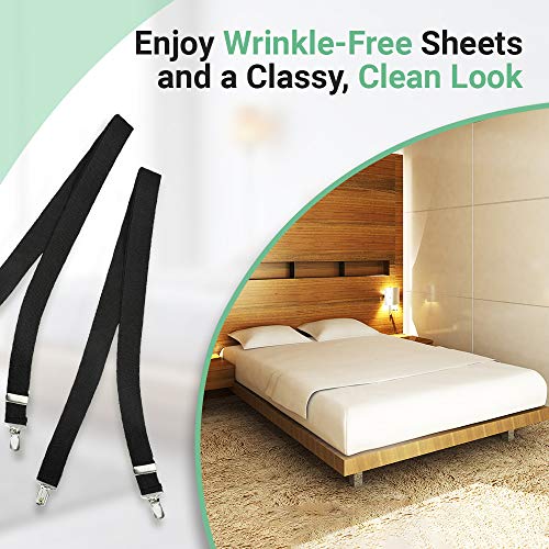 HOLD'EM Hold’Em Bed Sheet Fastener Suspenders - Heavy Duty USA Made, Adjustable,Straight or Crisscross KEEP SHEET SNUG WITHOUT SLIPPING Sheet Strap Holder Clips-2 pc. adjustable black - Image 5