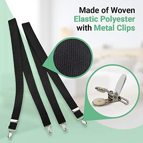 HOLD'EM Hold’Em Bed Sheet Fastener Suspenders - Heavy Duty USA Made, Adjustable,Straight or Crisscross KEEP SHEET SNUG WITHOUT SLIPPING Sheet Strap Holder Clips-2 pc. adjustable black - Image 2