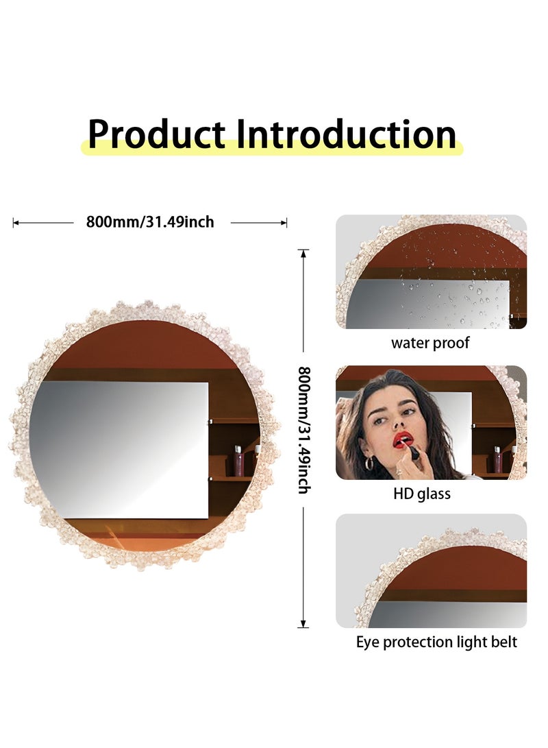 فيبارتي مرآة حمام VPARTY مقاس 32 بوصة مزودة بإضاءة LED، مرآة دائرية مثبتة على الحائط مزودة بإضاءة LED، 3 أوضاع ألوان، تعمل باللمس قابلة للتعتيم الذكي، مرآة ديكور دائرية مقاومة للكسر، مناسبة لغرفة الملابس (80 × 80 سم) - Image 4