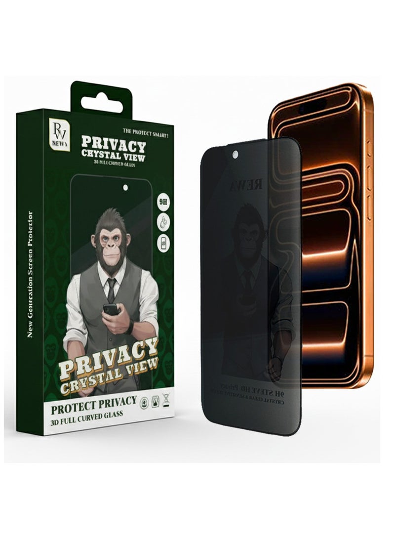 REWA Privacy Crystal View 9H Steve Tempered Glass Screen Protector for iPhone 17 – 1 Pack, Anti-Spy, Ultra-Thin, Scratch Resistant, Anti-Fingerprint, Bubble-Free, 3D Full Curved Glass - Image 1