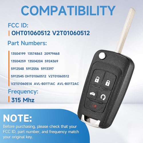LYFUCESS Flip Keyless Entry Key Fob Replacement Fits for Chevy Equinox Camaro 2010-2019 Malibu 2014-2016 Impala 2014-2019 Sonic 2012-2017 Cruze 2011-2016 GMC Terrain 2010-2019 Car Remote OHT01060512 315 Mhz - Image 2