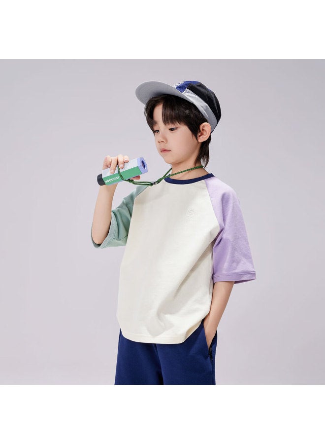 Ebaer Summer Children's Uni Short-sleeve Breathable T-shirt, Summer Style 1124201012, Almond White, 120 - Image 4