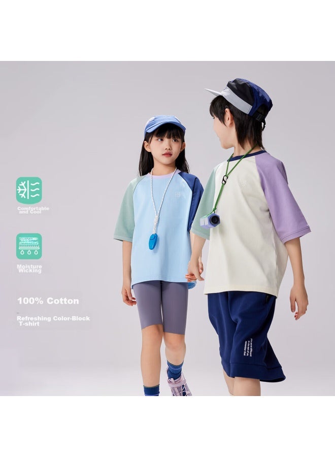 Ebaer Summer Children's Uni Short-sleeve Breathable T-shirt, Summer Style 1124201012, Almond White, 120 - Image 1