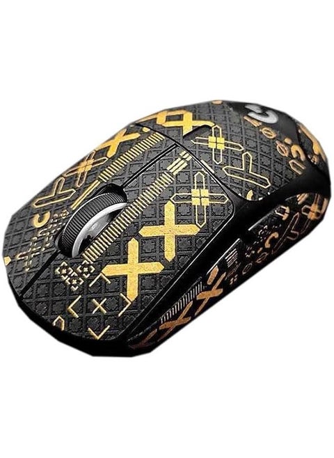 Anti Slip Mouse Tape Compatible with Logitech G PRO X Superlight 2 Wireless Gaming Mouse,PRO-M Sweat Absorption Mouse Sticker, All-inclusive Coverage Mouse Stickers (Black gold print)