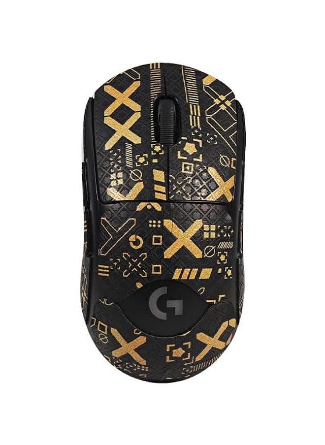 Anti Slip Mouse Tape Compatible with Logitech G PRO X Superlight 2 Wireless Gaming Mouse,PRO-M Sweat Absorption Mouse Sticker, All-inclusive Coverage Mouse Stickers (Black gold print)