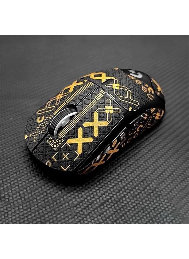 Anti Slip Mouse Tape Compatible with Logitech G PRO X Superlight 2 Wireless Gaming Mouse,PRO-M Sweat Absorption Mouse Sticker, All-inclusive Coverage Mouse Stickers (Black gold print)