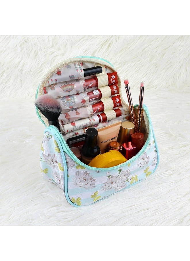 NFI essentials NFI essentials Floral Print Cosmetics Pouch Makeup Pouch Vanity Case Jewellery Pouch Stationery Pencil Case Travel Organiser Travel Pouch Bridal Gift (Cp-11), Multicolor  - Image 2