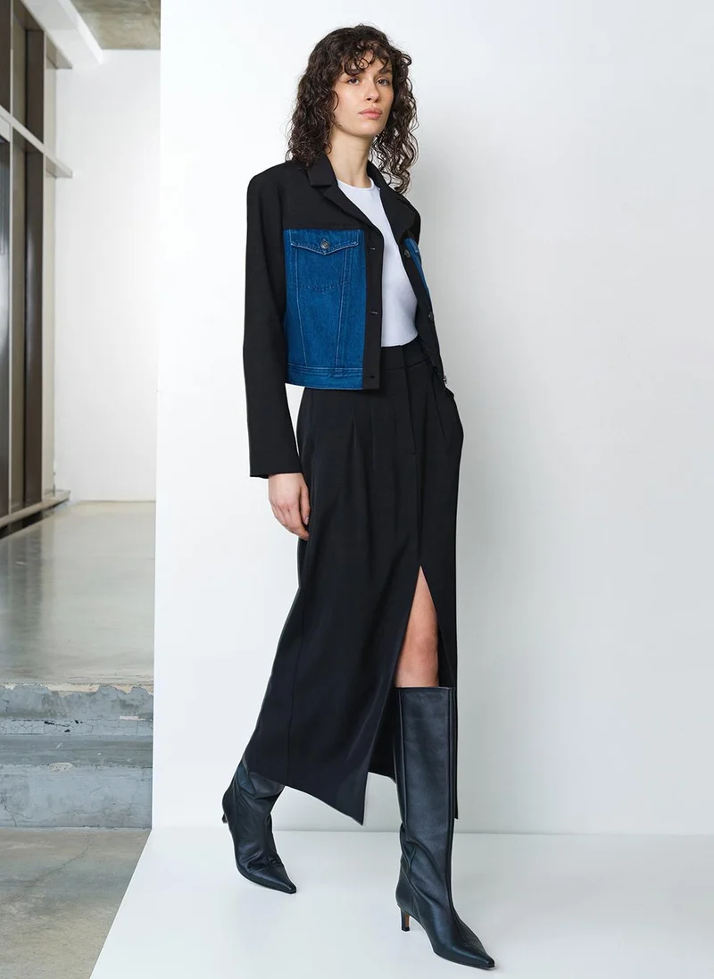French Connection  Women's Kimberley Denim Mix Cropped Jacket for Women | Best Price UAE