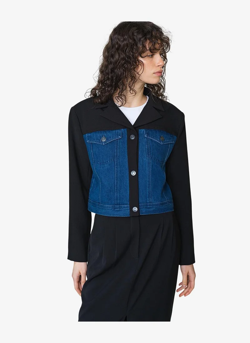 French Connection  Women's Kimberley Denim Mix Cropped Jacket for Women | Best Price UAE