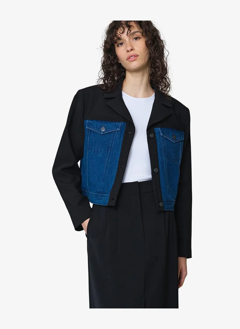 فرنش كونكشن Women's Kimberley Denim Mix Cropped Jacket