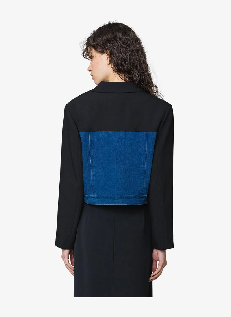 French Connection  Women's Kimberley Denim Mix Cropped Jacket for Women | Best Price UAE
