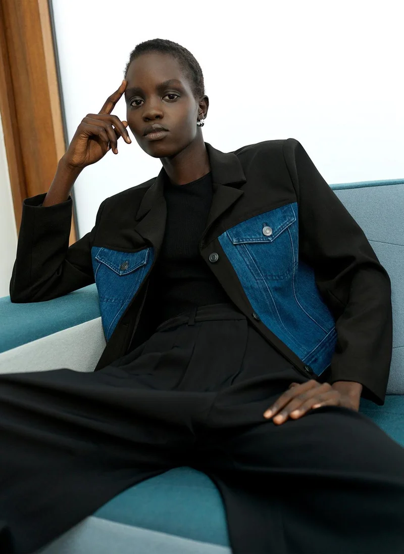 French Connection  Women's Kimberley Denim Mix Cropped Jacket for Women | Best Price UAE