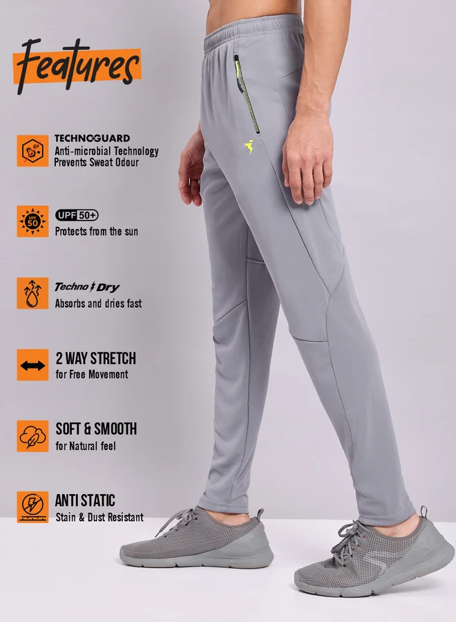 Technosport Men Grey Solid Elasticated Waistband Track Pants