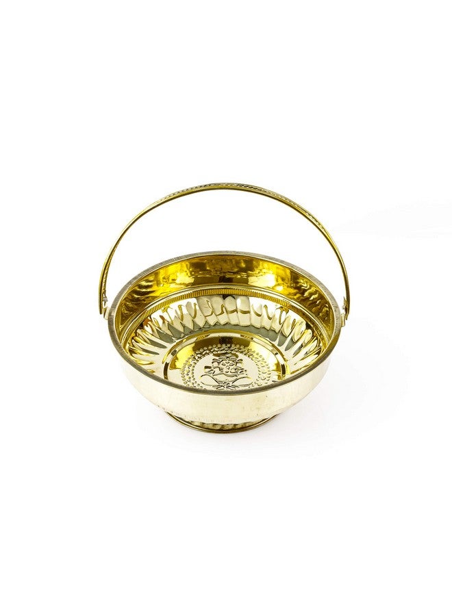 Spillbox Traditional Handcrafted Brass Flower Basket For Pooja/Worship -Brass Basket, Round - Image 1