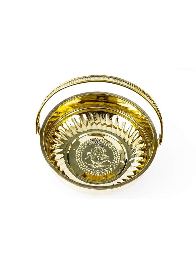 Spillbox Traditional Handcrafted Brass Flower Basket For Pooja/Worship -Brass Basket, Round - Image 3