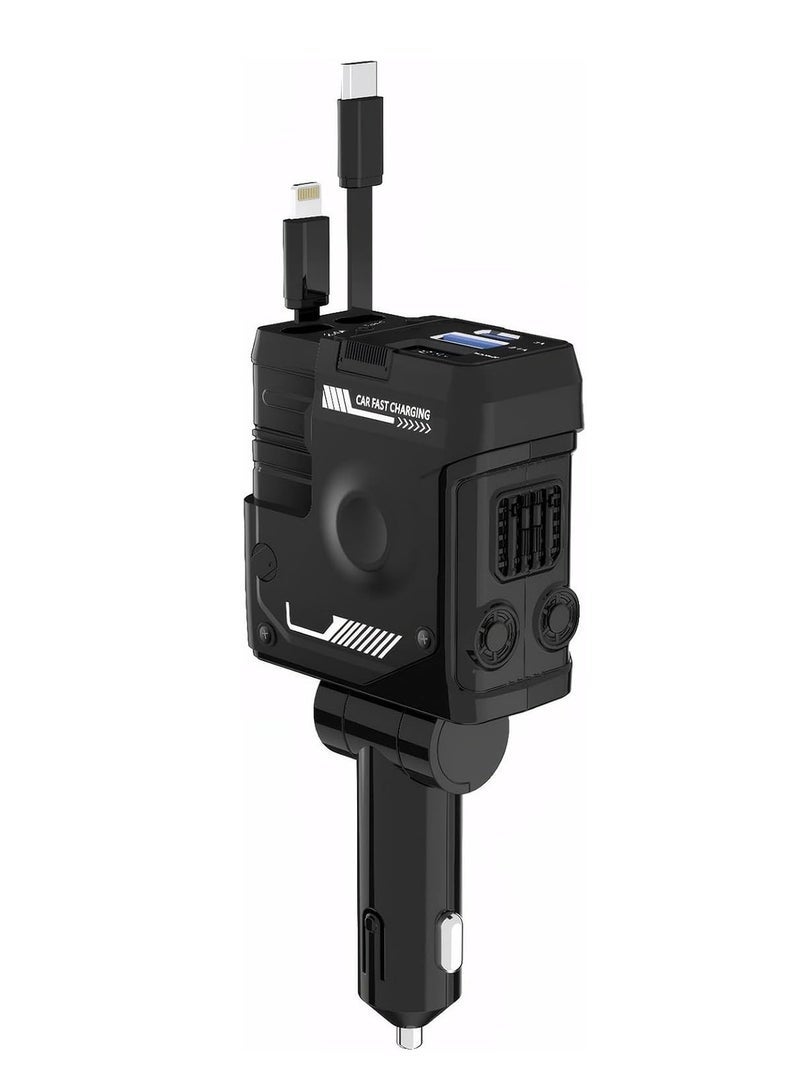 SMARTX شاحن سيارة قابل للسحب 4 في 1 شاحن سيارة سريع، شاحن سيارة 66 واط مع أسلاك لايتنينغ و Type-C، PD 36 واط، توافق عالمي، شحن متزامن، شاحن هاتف سيارة مع كابل قابل للسحب (31.5 بوصة) و 2 محول USB. - Image 1
