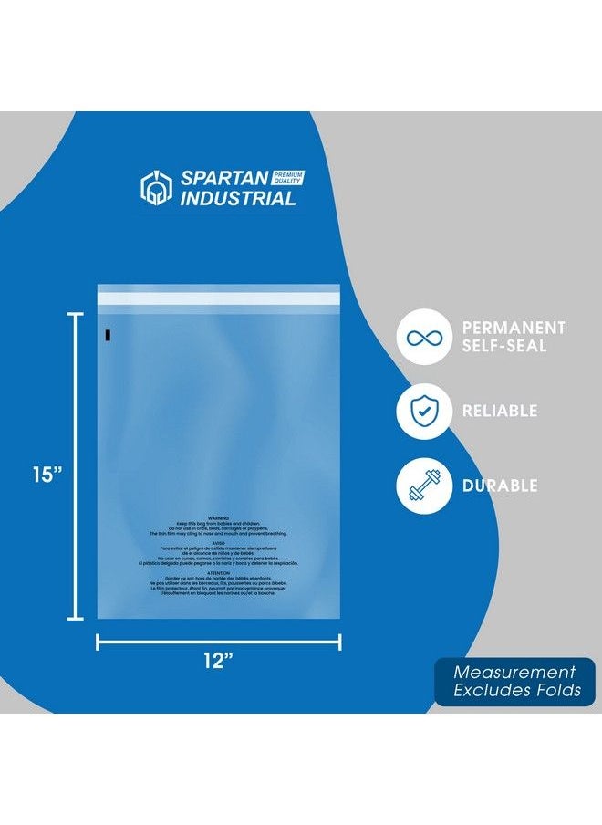 Spartan Industrial - أكياس بولي شفافة ذاتية الغلق بحجم 12” × 15” (200 عدد) مع تحذير الاختناق لتغليف تي شيرتات & لاصق دائم لفبا - Image 1