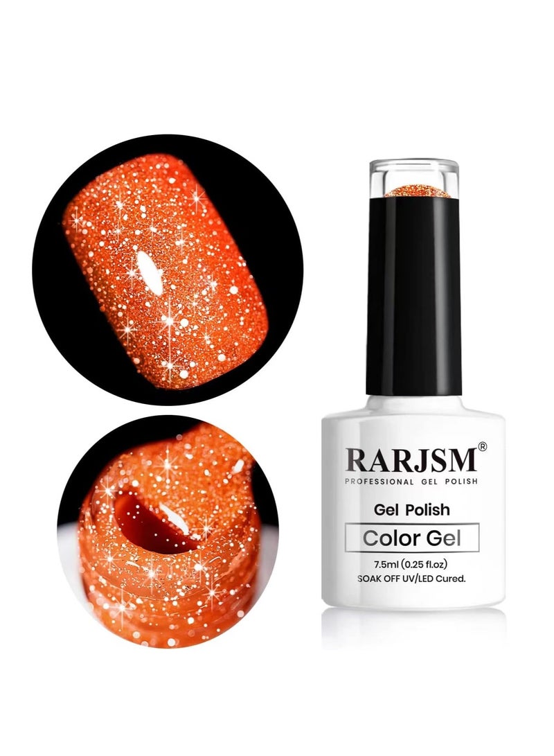 RARJSM Neon Gel Nail Polish Orange Glitter Reflective Orange Gel Polish 7.5ml 1pcs Flashlight Sparkly Shiny Disco Shimmer Nail Polish UV LED Curing Needed Soak Off Nail Art Home Diy Manicure - Image 1