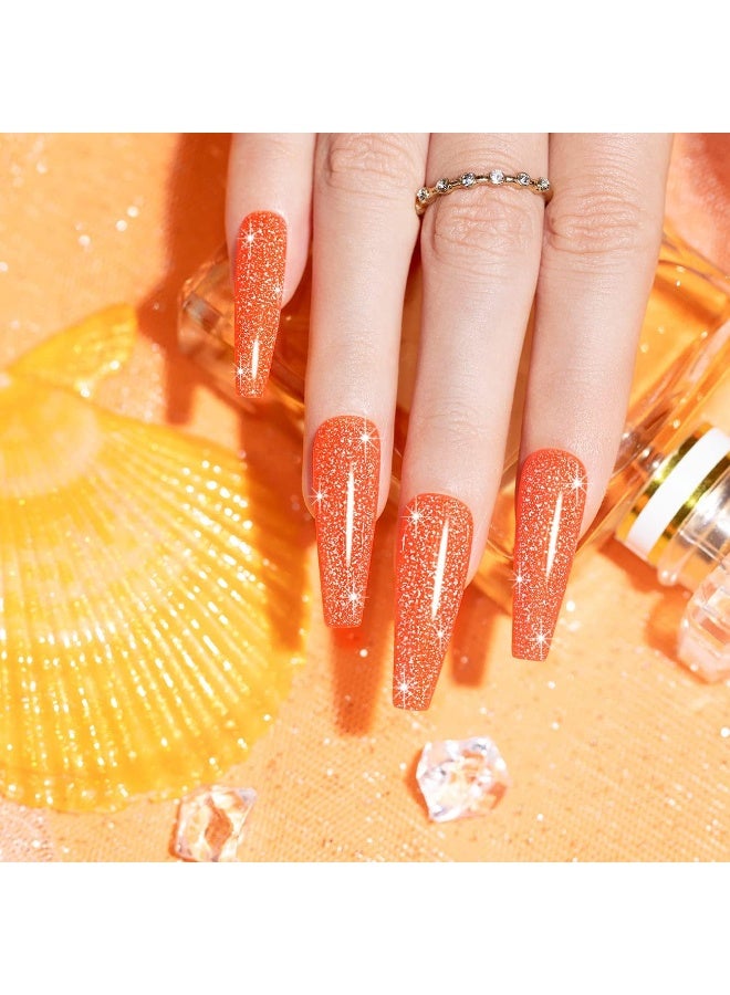 RARJSM Neon Gel Nail Polish Orange Glitter Reflective Orange Gel Polish 7.5ml 1pcs Flashlight Sparkly Shiny Disco Shimmer Nail Polish UV LED Curing Needed Soak Off Nail Art Home Diy Manicure - Image 5