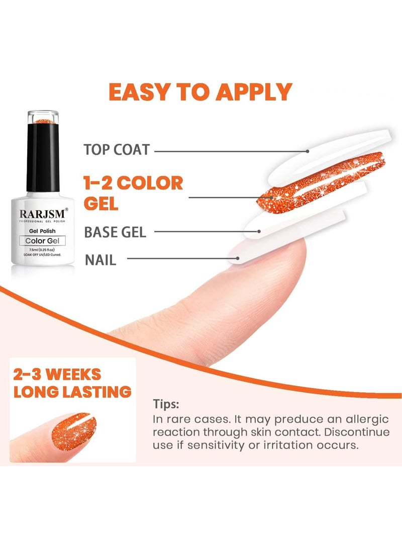 RARJSM Neon Gel Nail Polish Orange Glitter Reflective Orange Gel Polish 7.5ml 1pcs Flashlight Sparkly Shiny Disco Shimmer Nail Polish UV LED Curing Needed Soak Off Nail Art Home Diy Manicure - Image 2
