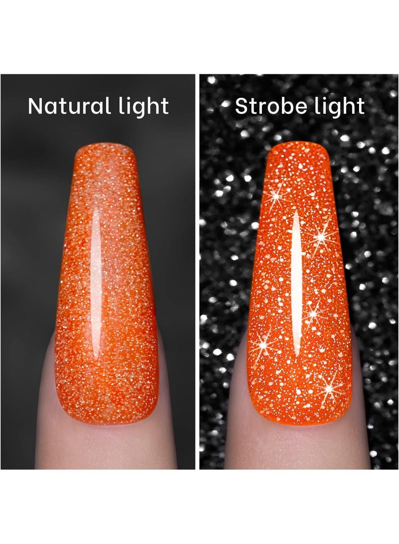 RARJSM Neon Gel Nail Polish Orange Glitter Reflective Orange Gel Polish 7.5ml 1pcs Flashlight Sparkly Shiny Disco Shimmer Nail Polish UV LED Curing Needed Soak Off Nail Art Home Diy Manicure - Image 4